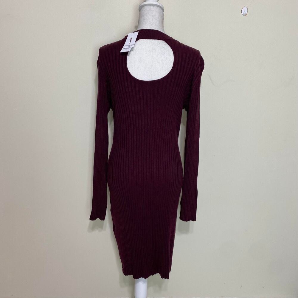 Skinnygirl Limelight MockNeck Keyhole Sweater Dress Women's Sexy Maroon, Medium - Picture 2 of 14